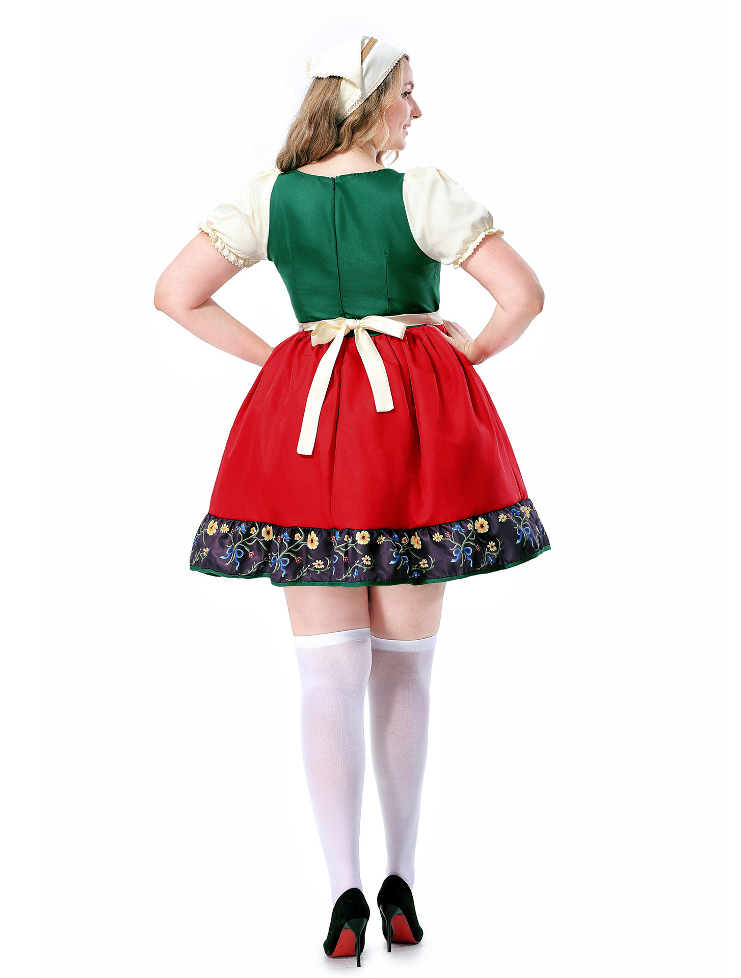 Plus Size Dirndl Dress Bavarian Oktoberfest Costume Floral Print Apron Dress